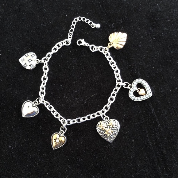 Elegant Silver and Gold Heart Charm Bracelet - Picture 2 of 10